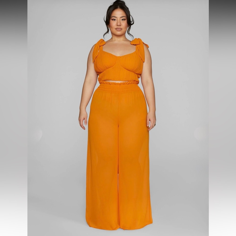 Lynette Wide Leg Pants with Crop Tie Up Top Plus Size Harvest Pumpkin
